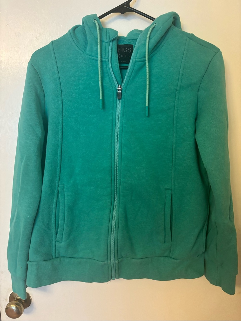 Figs Teal Zip-Up Hooded Utility Jacket